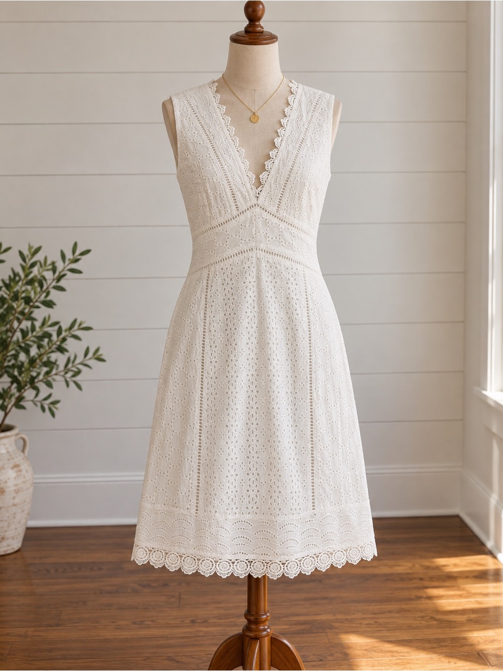 French Connection White Eyelet Lace Cotton Dress Size 10